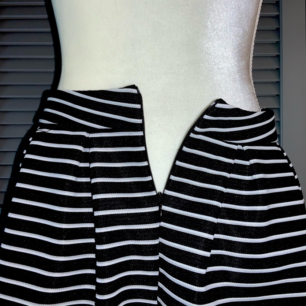 Black and White Striped Pleated Mini Skirt - Picture 3 of 6